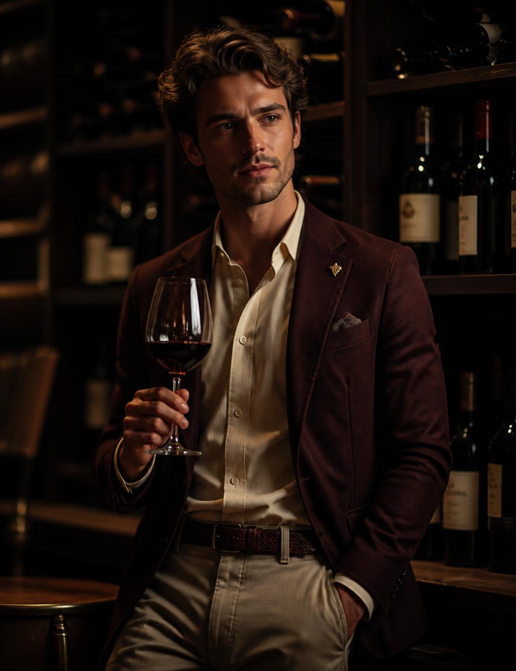 Toni, sommelier, cu un pahar de vin roșu